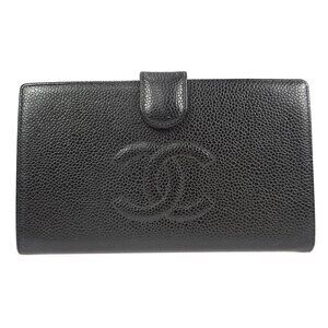 Chanel Long Bifold Wallet Purse Black Calfskin 99557